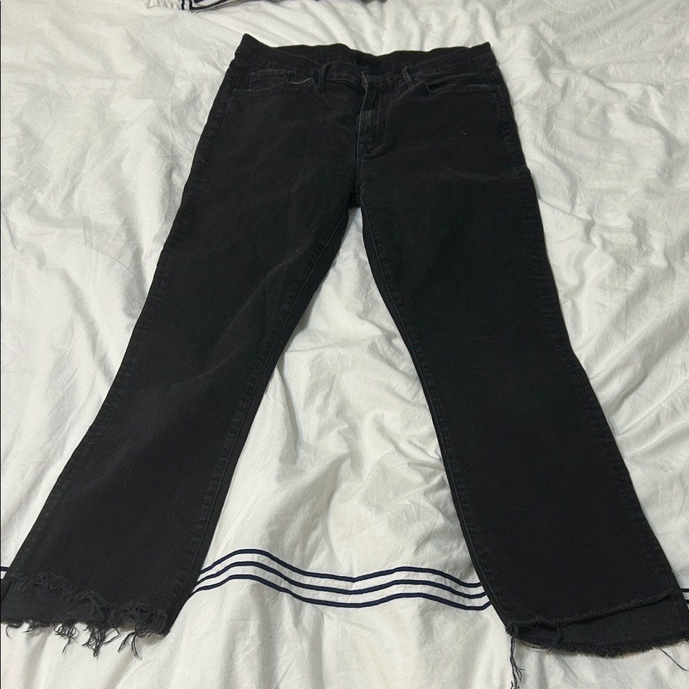 MOTHER Black Frayed-Hem Wide-Leg Jeans